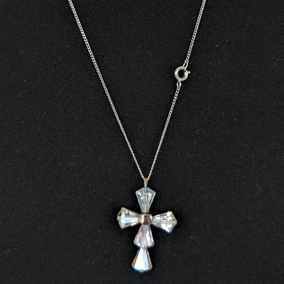(2/$20) V. Dainty AB Crystal Cross Pendant Necklace - Picture 4 of 5